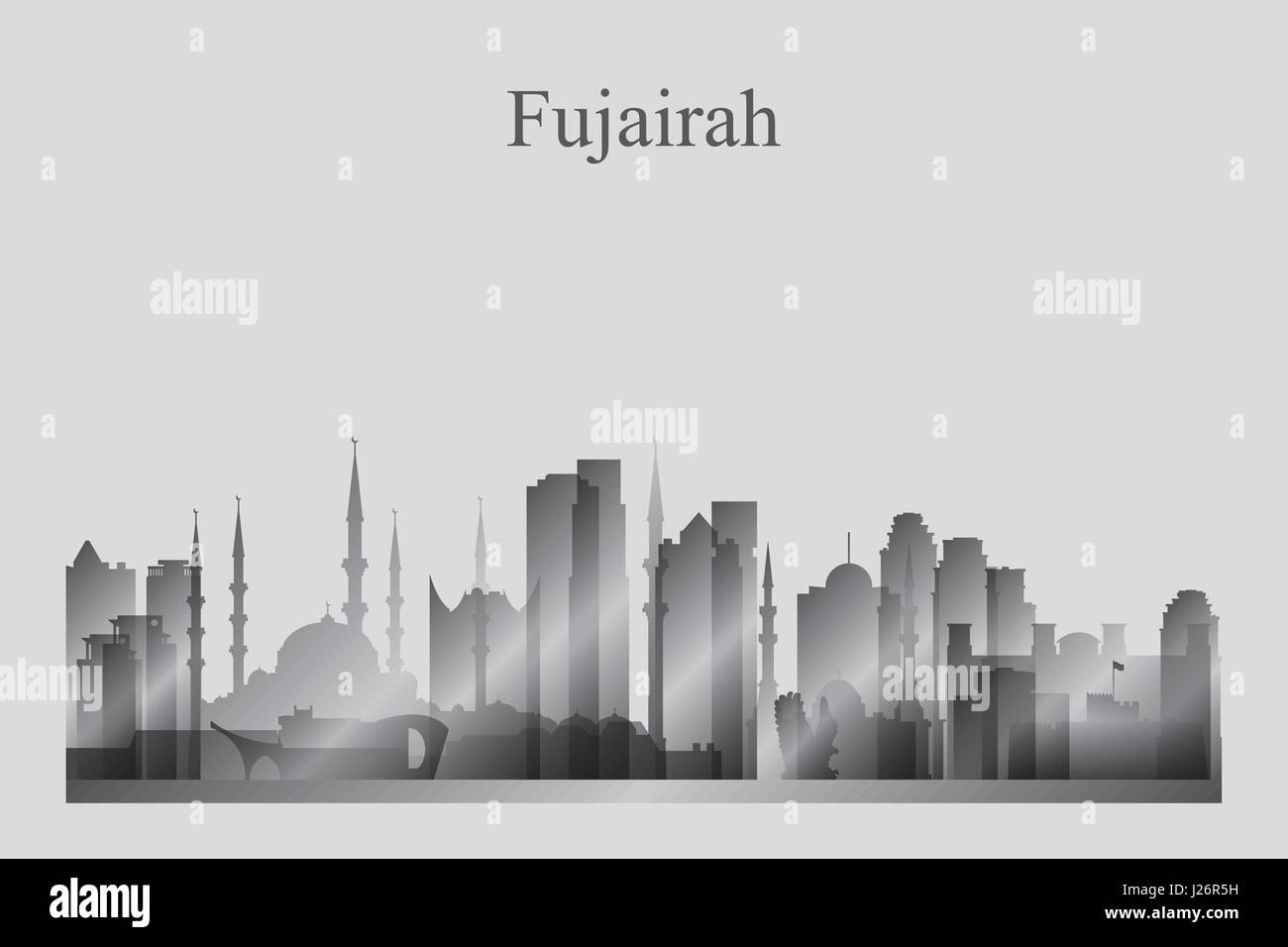 Fujairah city skyline silhouette en gris, vector illustration Illustration de Vecteur