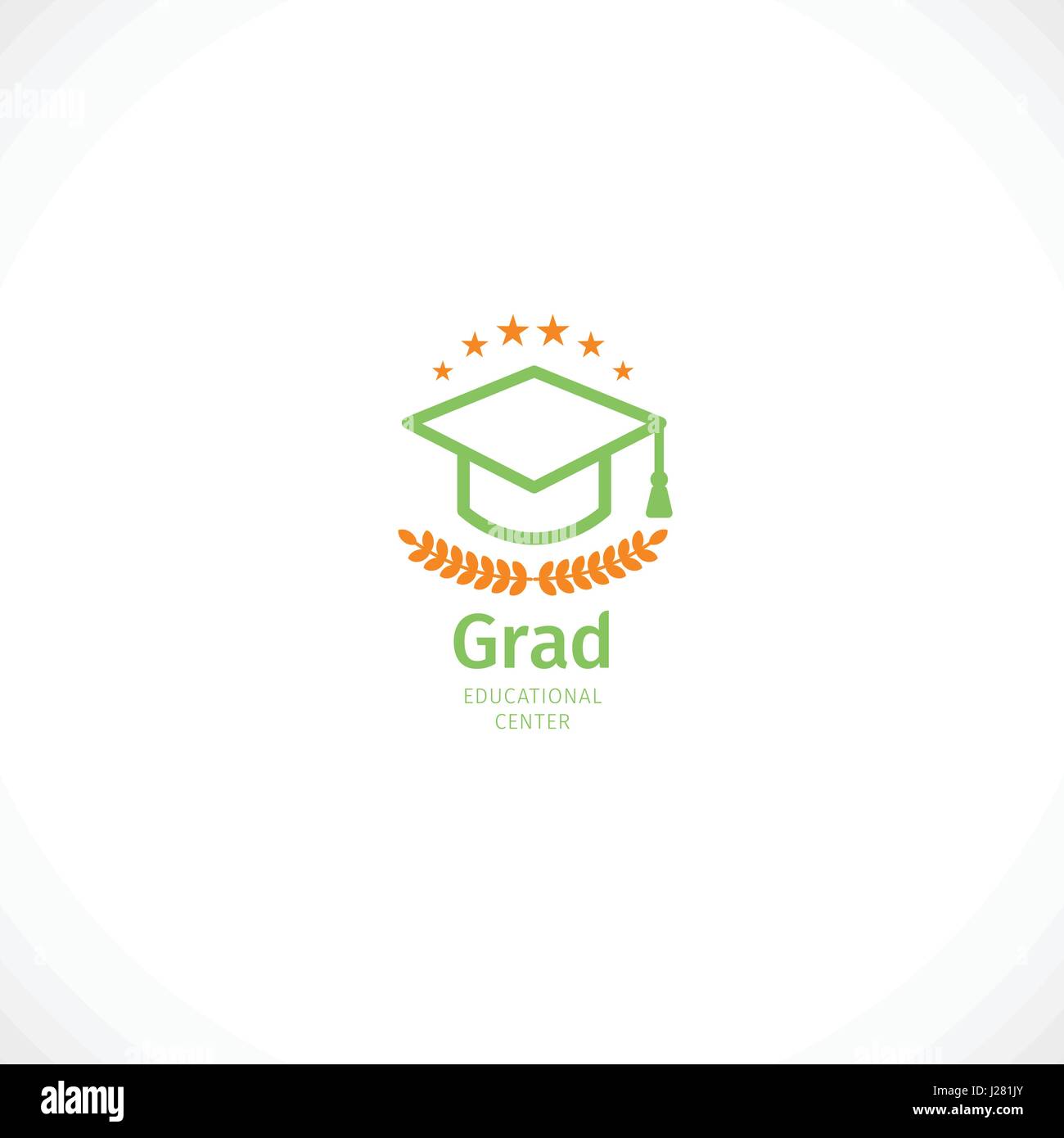 Résumé isolés orange et vert logo couleur graduate hat stylisé, mortier,centre éducatif logotype sur fond blanc. Illustration de Vecteur