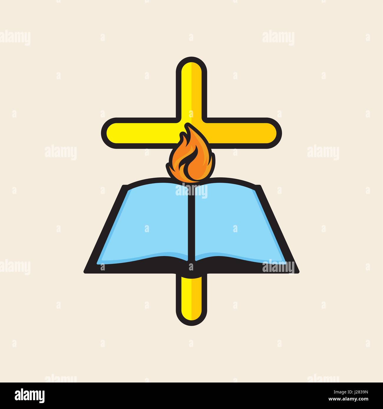 Logo de l'église. La croix de Jésus, la bible ouverte et la colombe - un symbole de l'esprit de Dieu Illustration de Vecteur