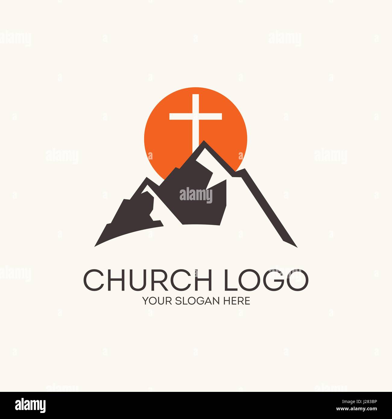 Logo de l'église. Montagnes et croix en haut Illustration de Vecteur