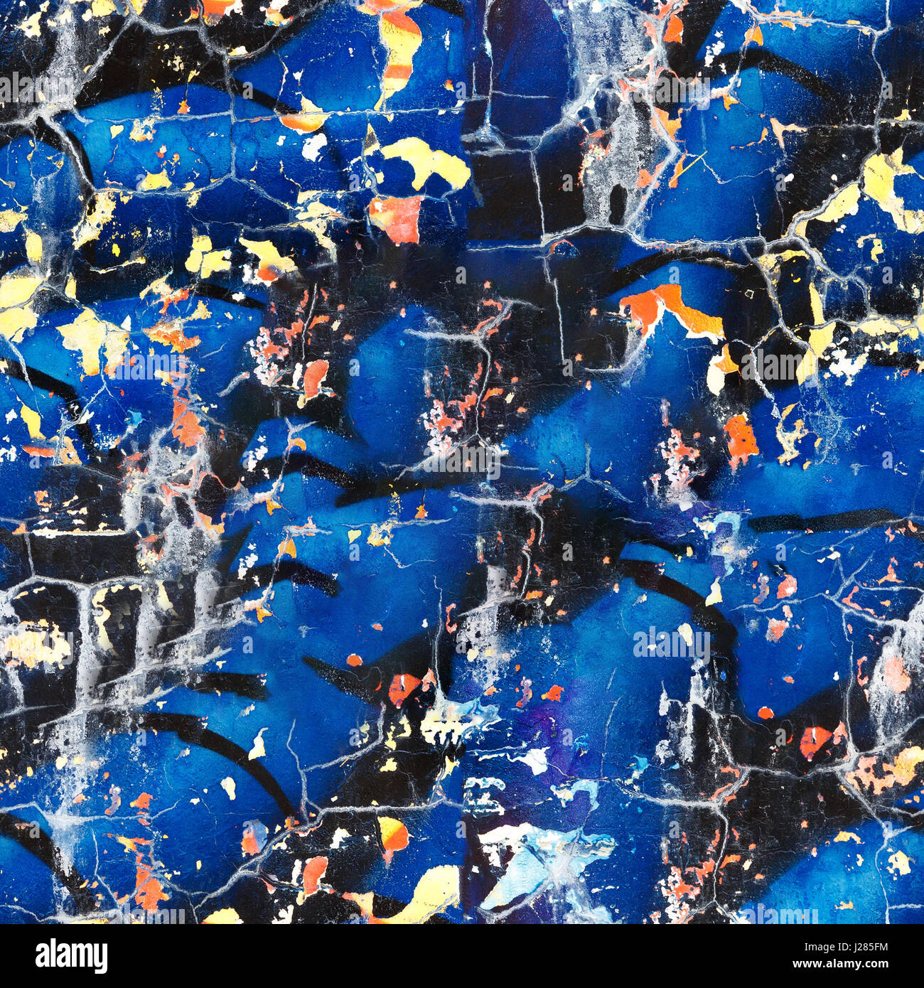 Seamless texture d'un vieux mur de couleur. Bleu, orange, jaune, noir couleurs. Banque D'Images