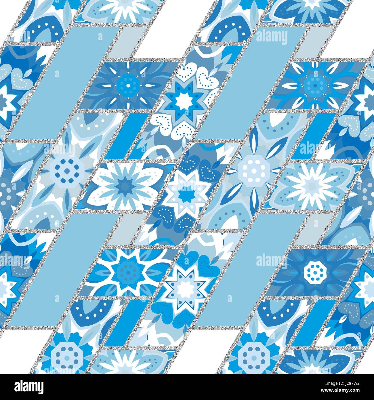 Vector abstract seamless pattern patchwork avec ornements floraux et géométriques, fleurs stylisées, des points de dentelle. Vintage style Boho. Illustration de Vecteur