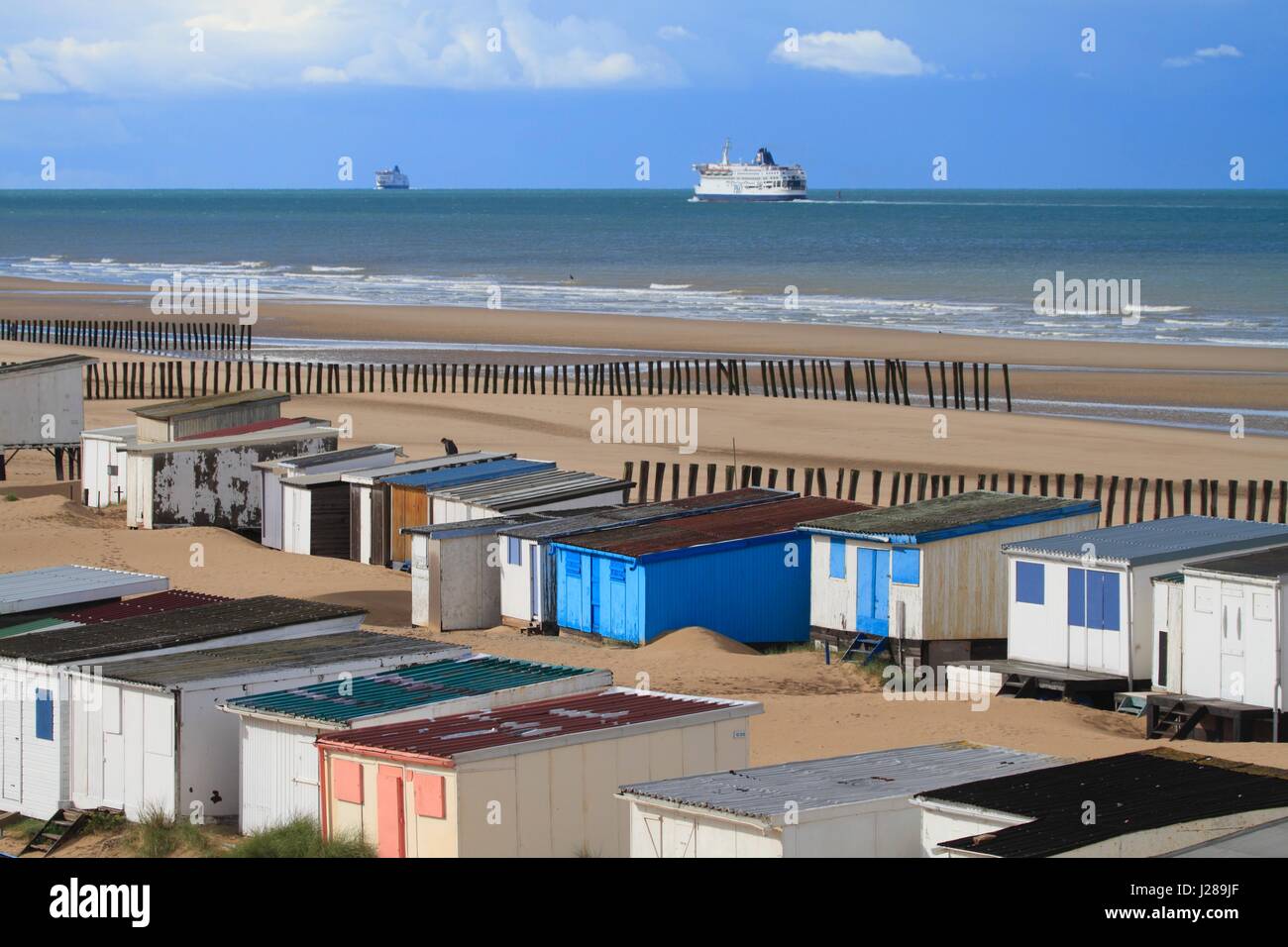 La France, la France du Nord, Côte d'Opale, Blériot-plage, cabines de plage Banque D'Images