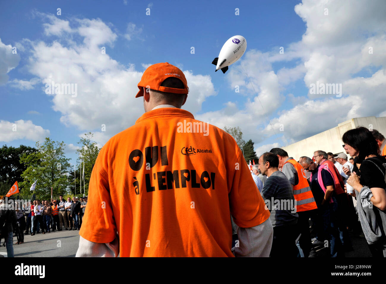 France, Nord-ouest de la France, Nantes, Alcatel Lucent employés démontrent à l'avant de leur entreprise contre un projet de plan de restructuration de licenciements Banque D'Images