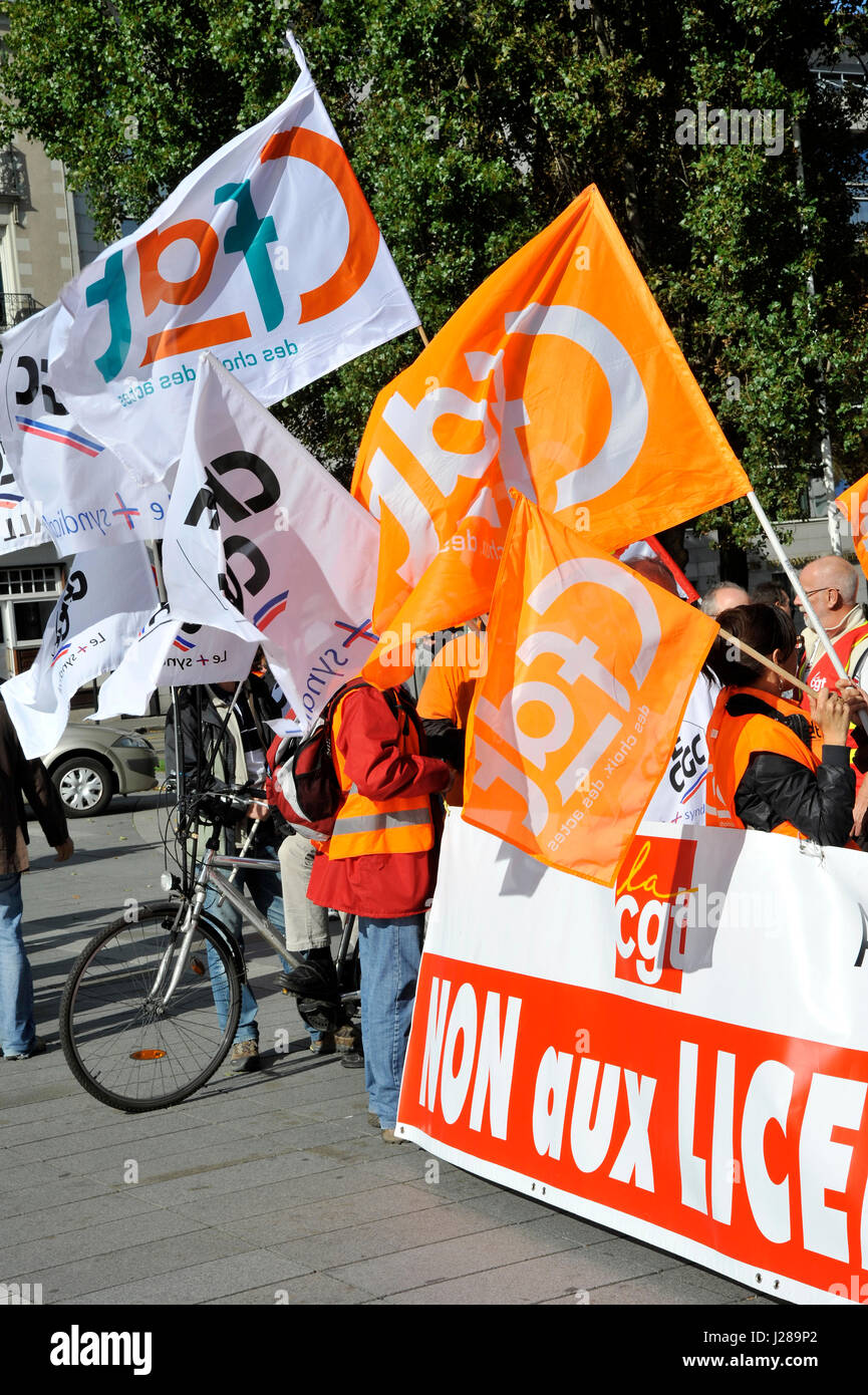 France, Nord-ouest de la France, Nantes, Alcatel Lucent employés qui manifestent contre un projet de plan de restructuration de licenciements Banque D'Images