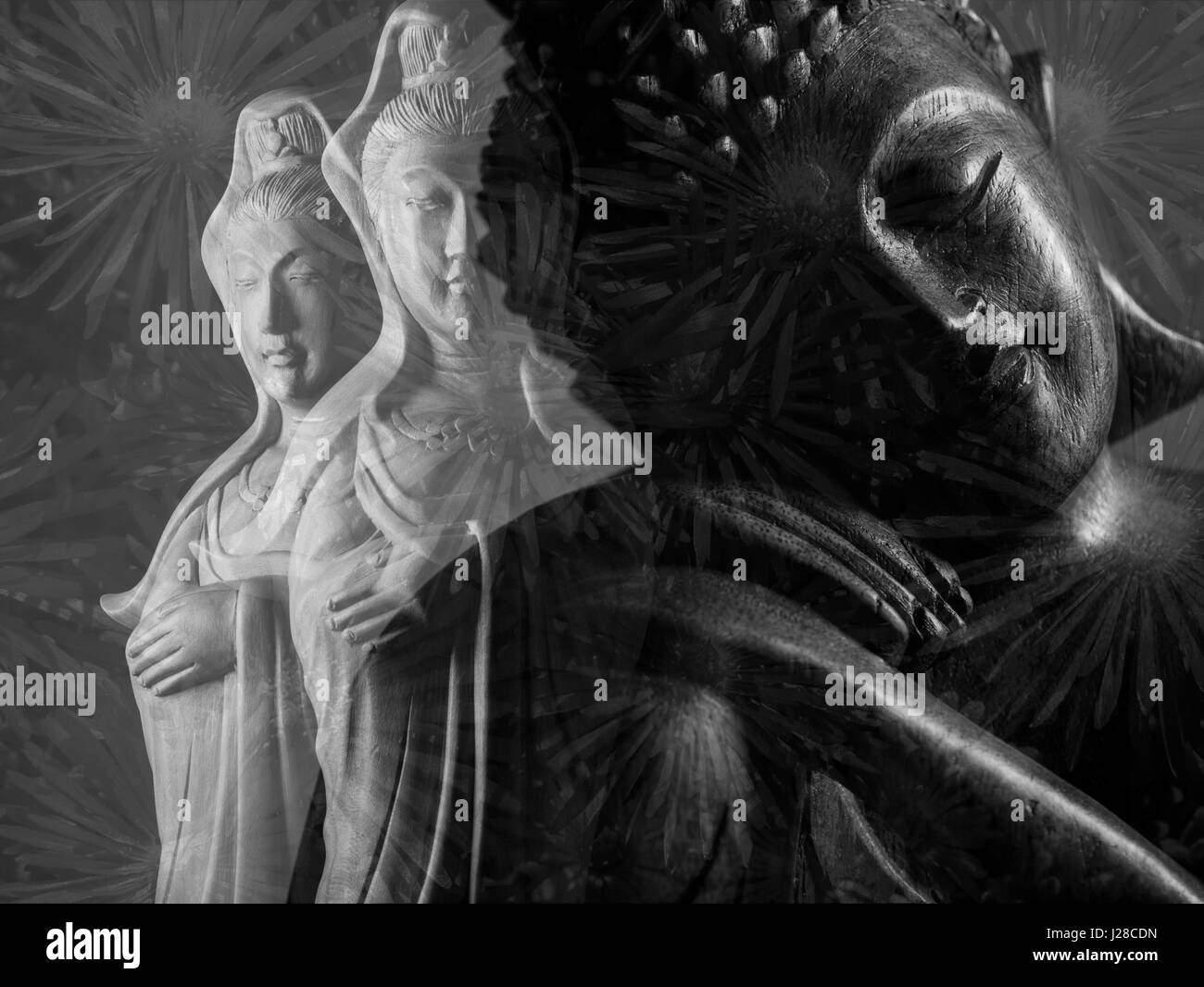 Sculpture Bouddha/佛 像/佛像 et Avalokitasvara/觀世音 觀音 sculpture Bodhisattva/觀自在 觀音菩薩/菩薩/觀自在菩薩 觀世音菩薩 ///像 Banque D'Images