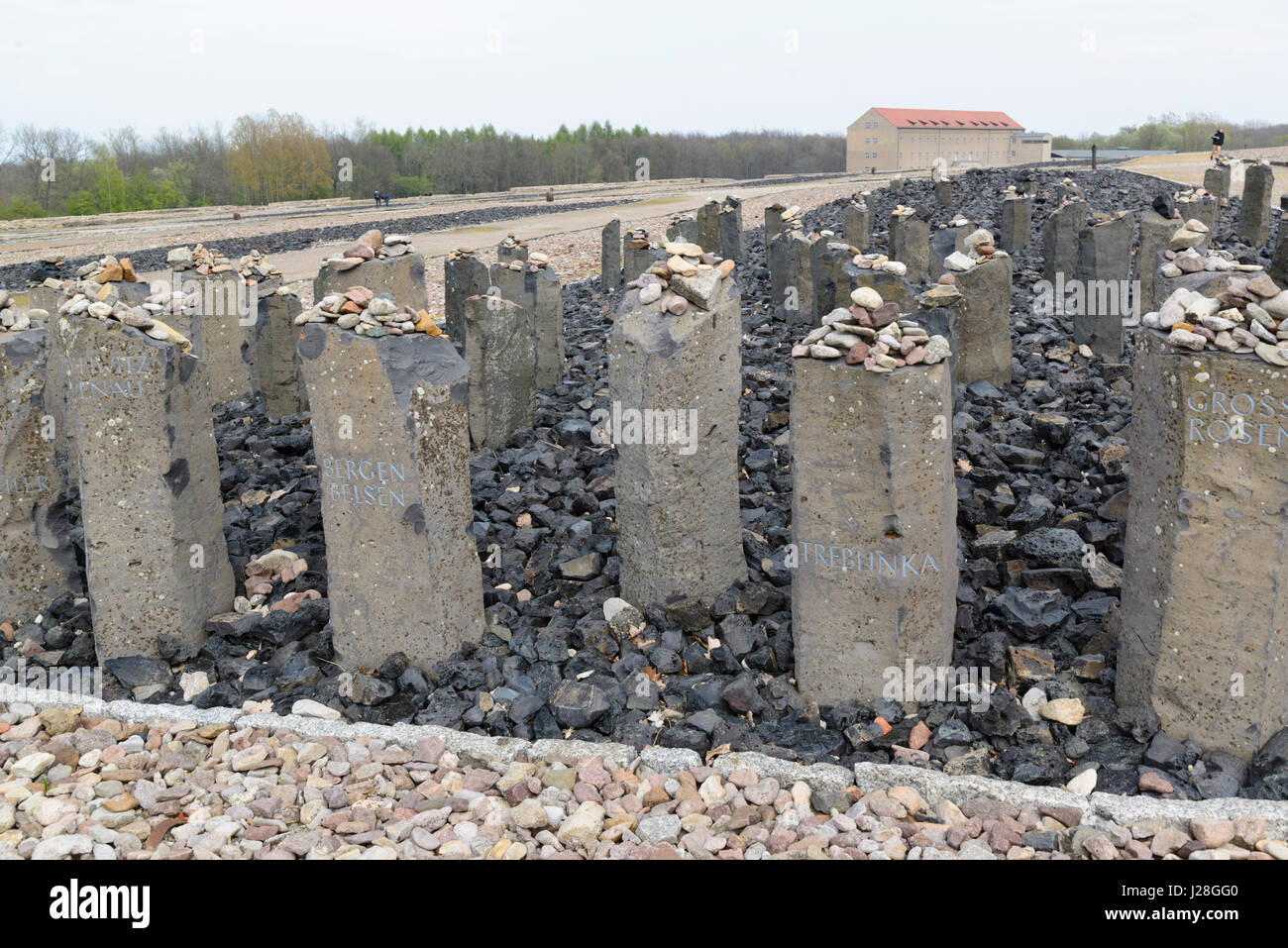 Mémorial aux Sintis et Roms assassinés au camp de concentration de Buchenwald près de Weimar, Allemagne memorial. Banque D'Images