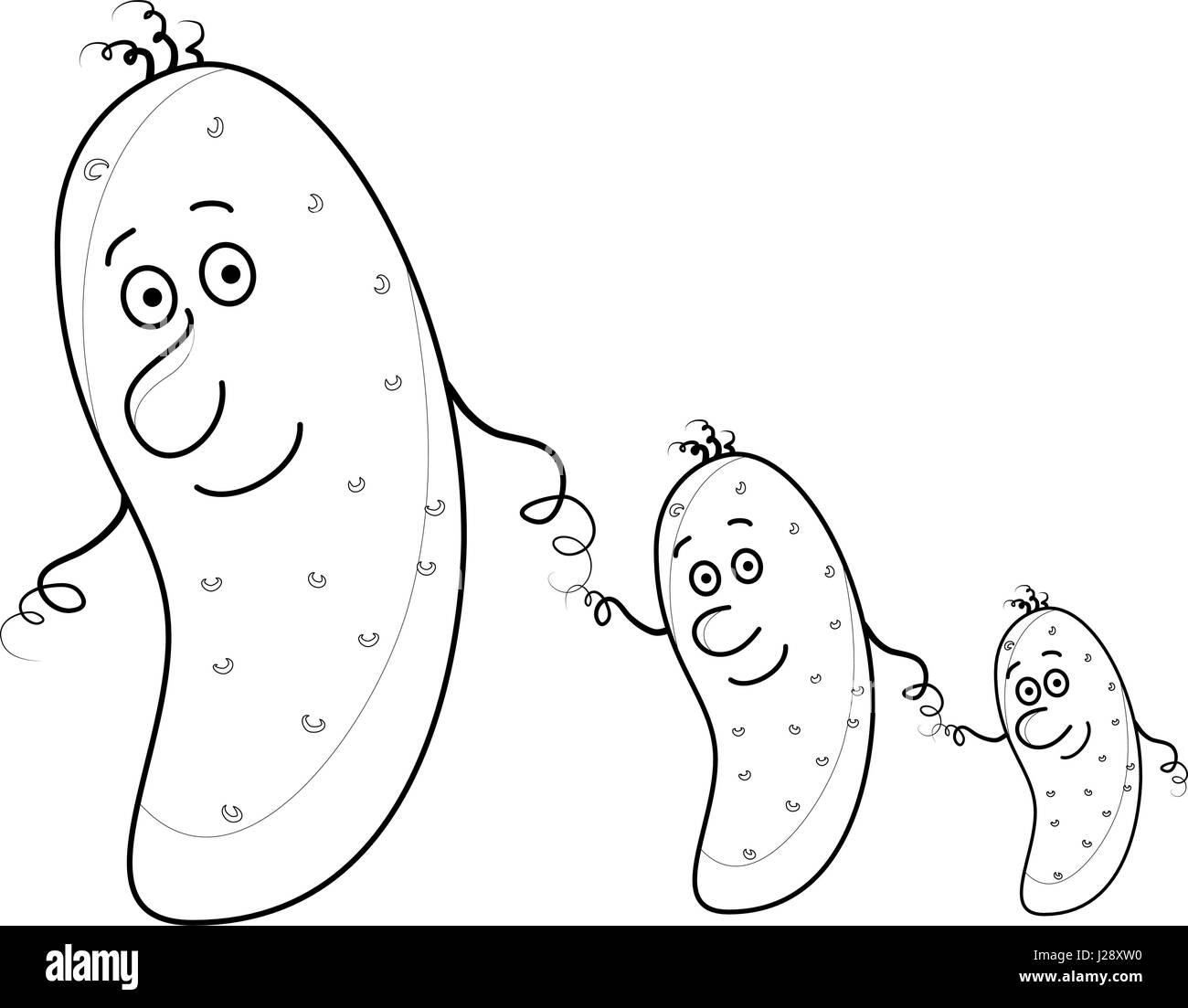 Famille de concombres, vecteur, le parent et deux enfants, contour Illustration de Vecteur