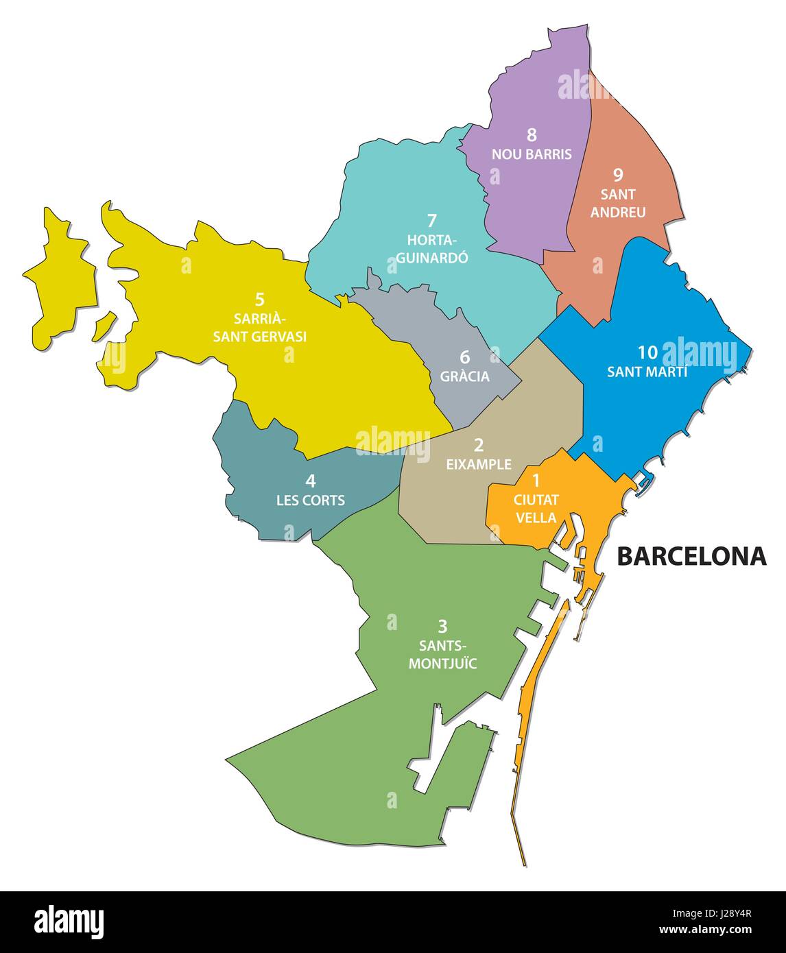 Carte politique et administrative de la capitale catalane de Barcelone Illustration de Vecteur