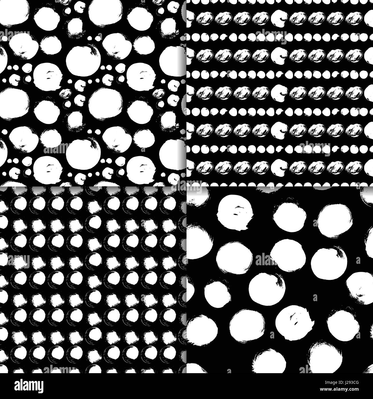 Seamless Vector pattern set avec des cercles coups de pinceau. Doodle en noir et blanc. Quatre Grungy origines. Abstract hand drawn illustrations. Illustration de Vecteur