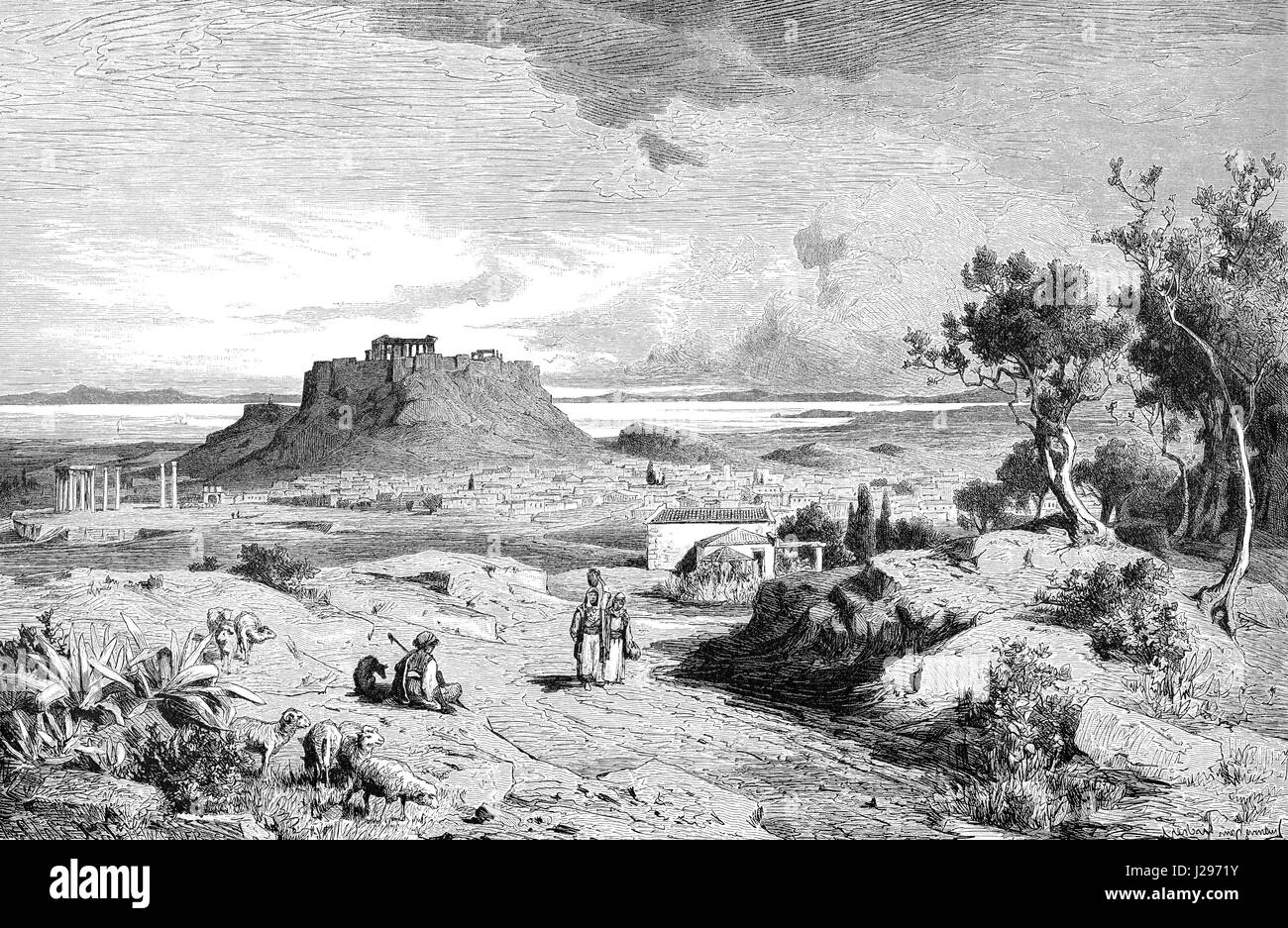 Ville-scape d'Athènes, Grèce, xixe siècle Banque D'Images