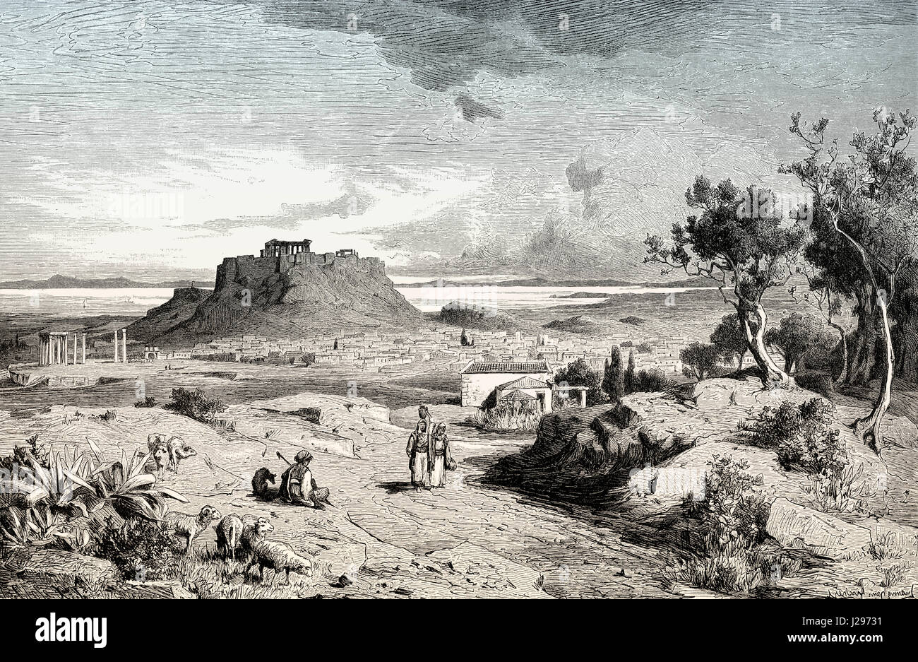 Ville-scape d'Athènes, Grèce, xixe siècle Banque D'Images