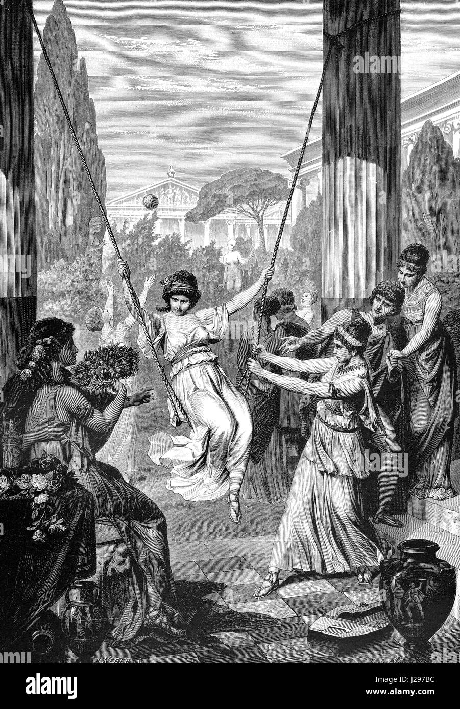 Les filles jouant avec un swing, enfants, Allégorie grecque La Grèce antique Banque D'Images