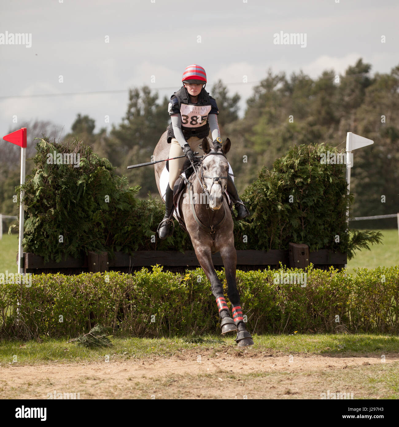 BURNHAM MARKET, NORFOLK/FRANCE - 13 avril 2017 : Burnham Market International Horse Trials 2017 événement cross country Banque D'Images