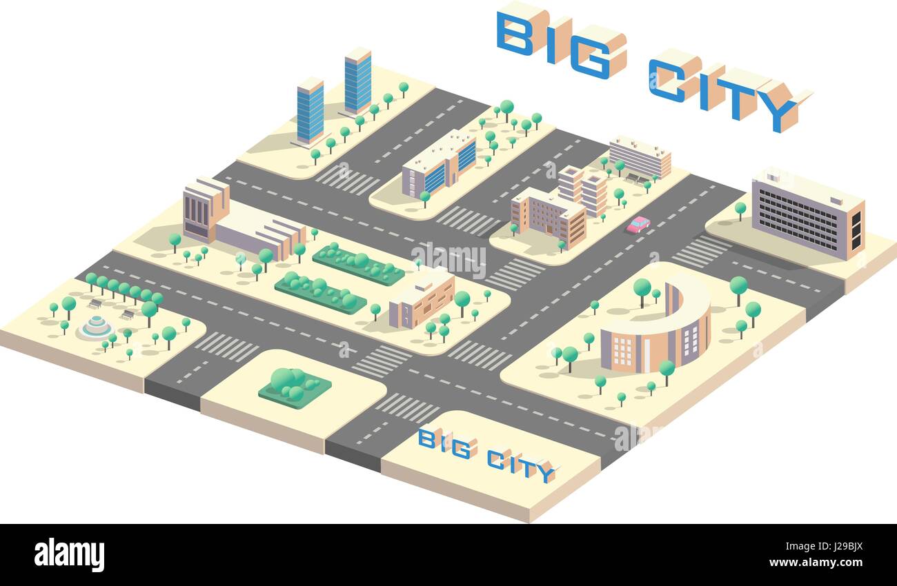 Plan de ville isométrique Illustration de Vecteur