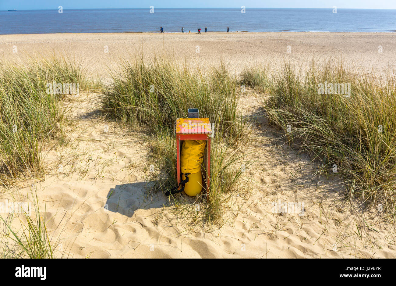 L'équipement de sauvetage. Plage de Southwold, Suffolk, UK. Banque D'Images