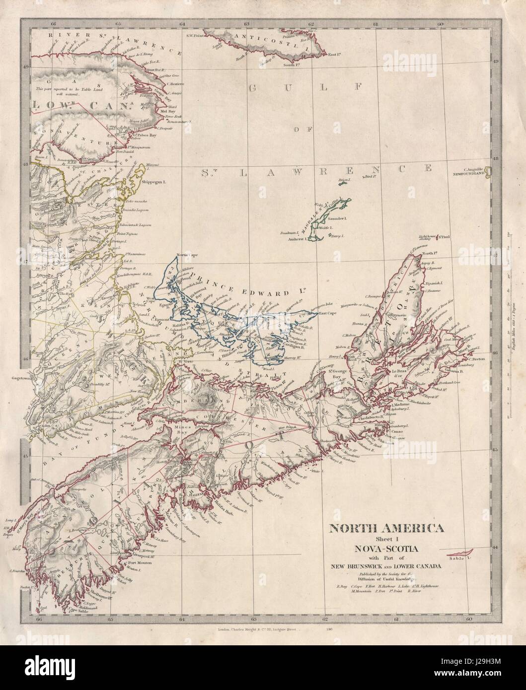 Nouvelle-écosse Nouveau-Brunswick Québec Prince Edward's Island. Le Canada. Carte 1846 SDUK Banque D'Images