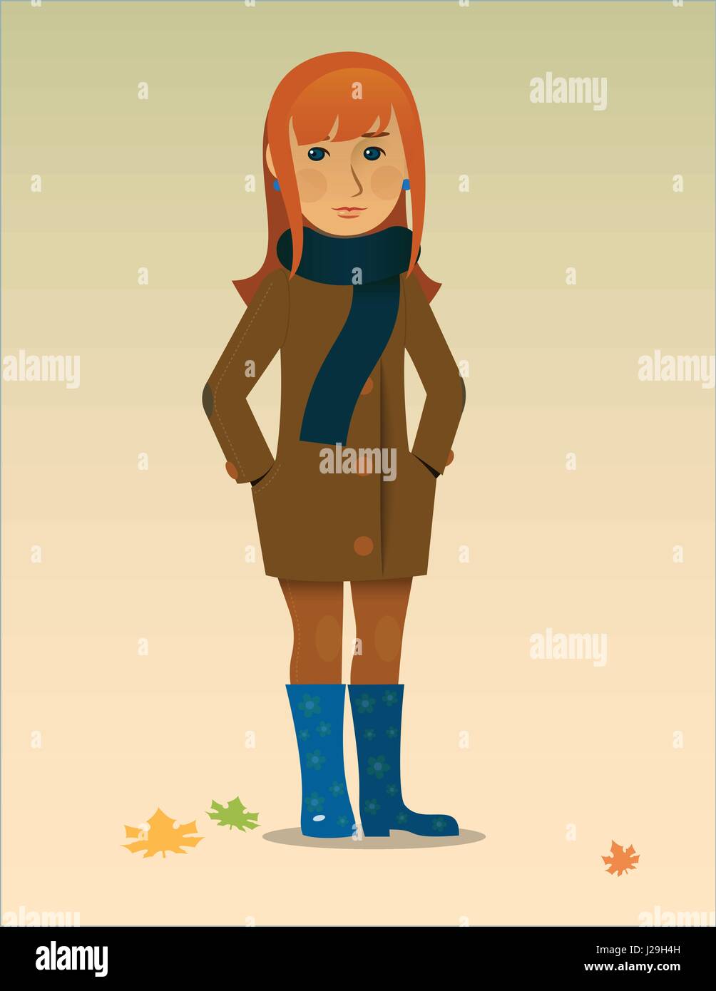 Vector illustration d'une jolie fille en bottes de caoutchouc automne Illustration de Vecteur