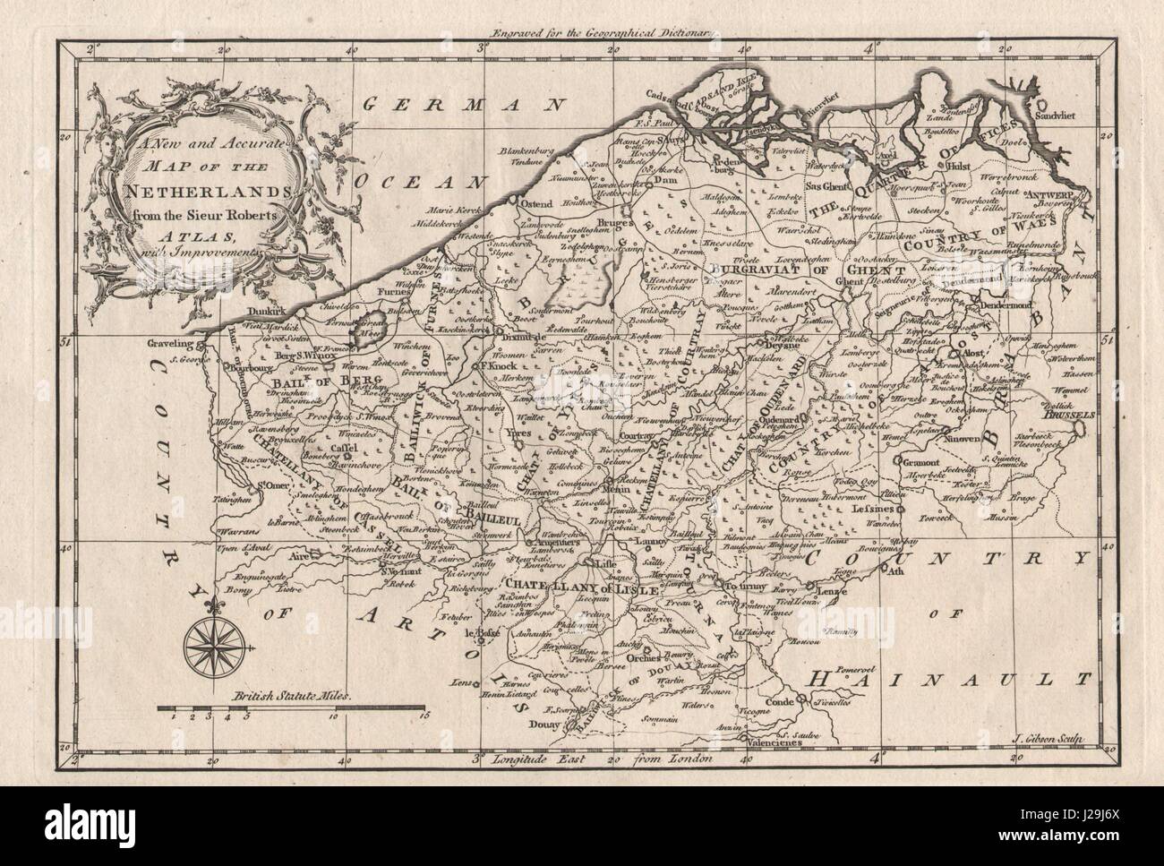 "Une nouvelle carte précise et des Pays-Bas". Au nord-ouest de la Belgique. GIBSON c1759 Banque D'Images
