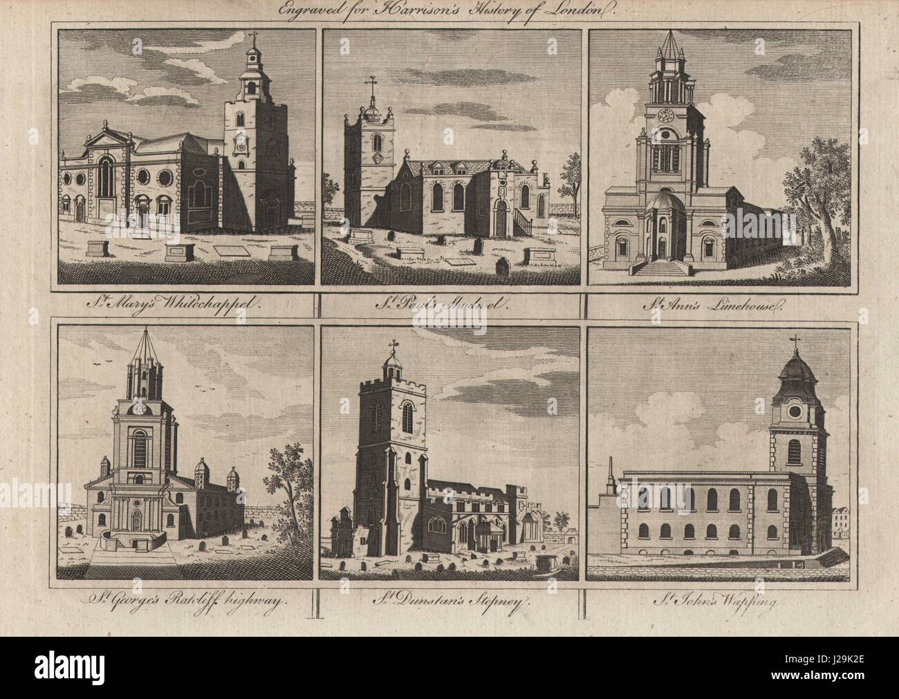 Les églises de l'est St Mary Whitechapel Paul Shadwell Anne Limehouse George 1776 Banque D'Images