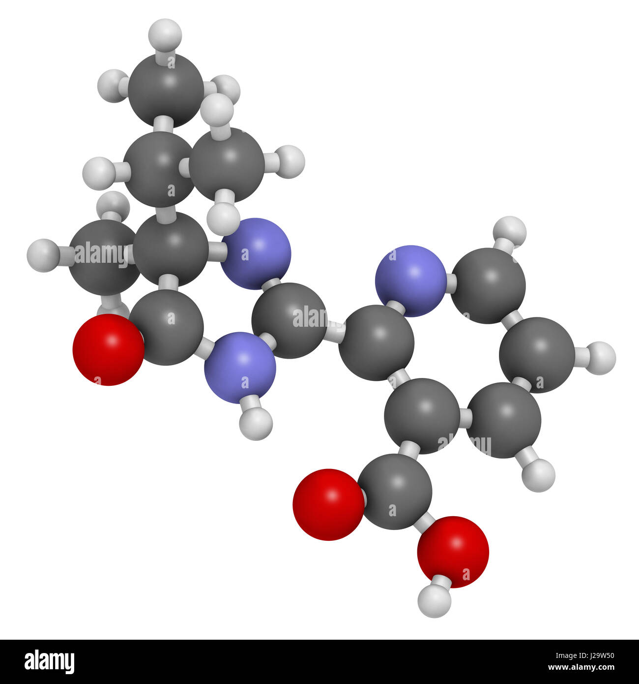 Molécule herbicide imazapyr. Le rendu 3D. Les atomes sont représentés comme des sphères classiques avec codage couleur : blanc (hydrogène), carbone (gris), l'azote Banque D'Images