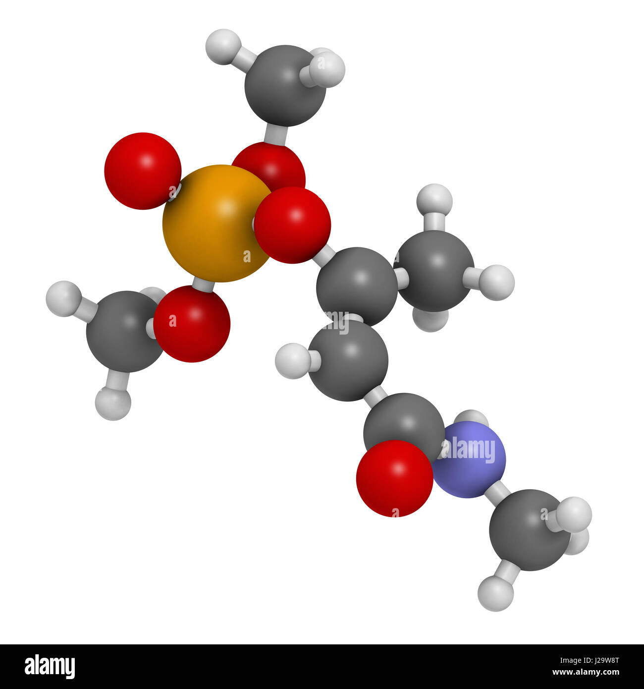 Le monocrotophos molécule d'insecticides organophosphorés. Aussi connu pour être polluant organique persistant. Le rendu 3D. Les atomes sont représentés comme des sphères avec Banque D'Images