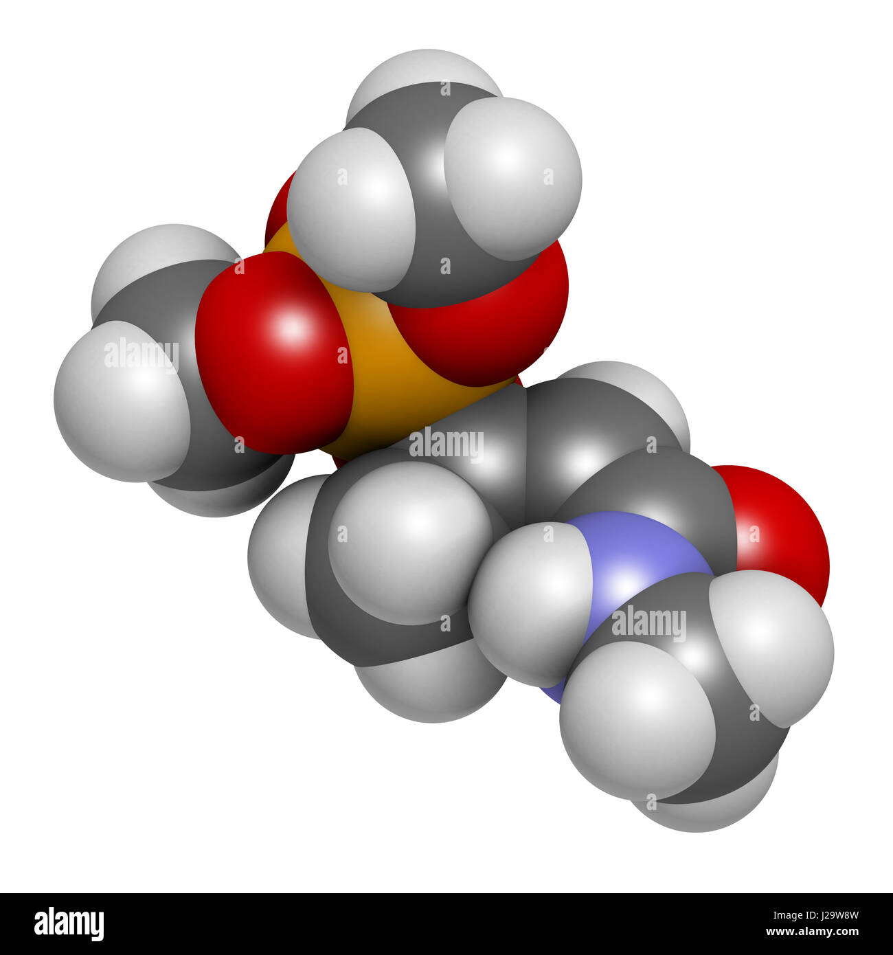 Le monocrotophos molécule d'insecticides organophosphorés. Aussi connu pour être polluant organique persistant. Le rendu 3D. Les atomes sont représentés comme des sphères avec Banque D'Images