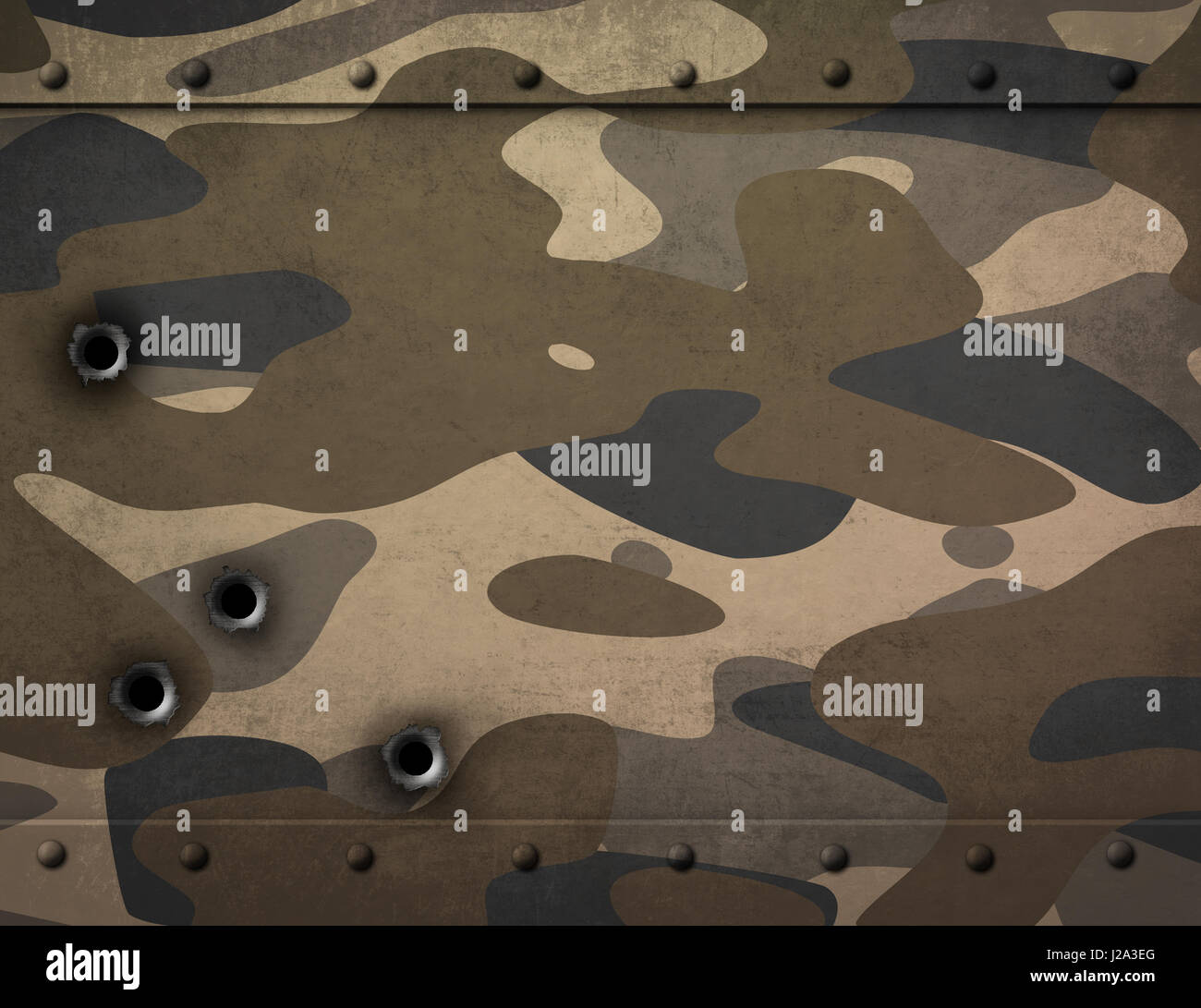 Plaque de métal avec le camouflage et trous de balle 3d illustration Banque D'Images