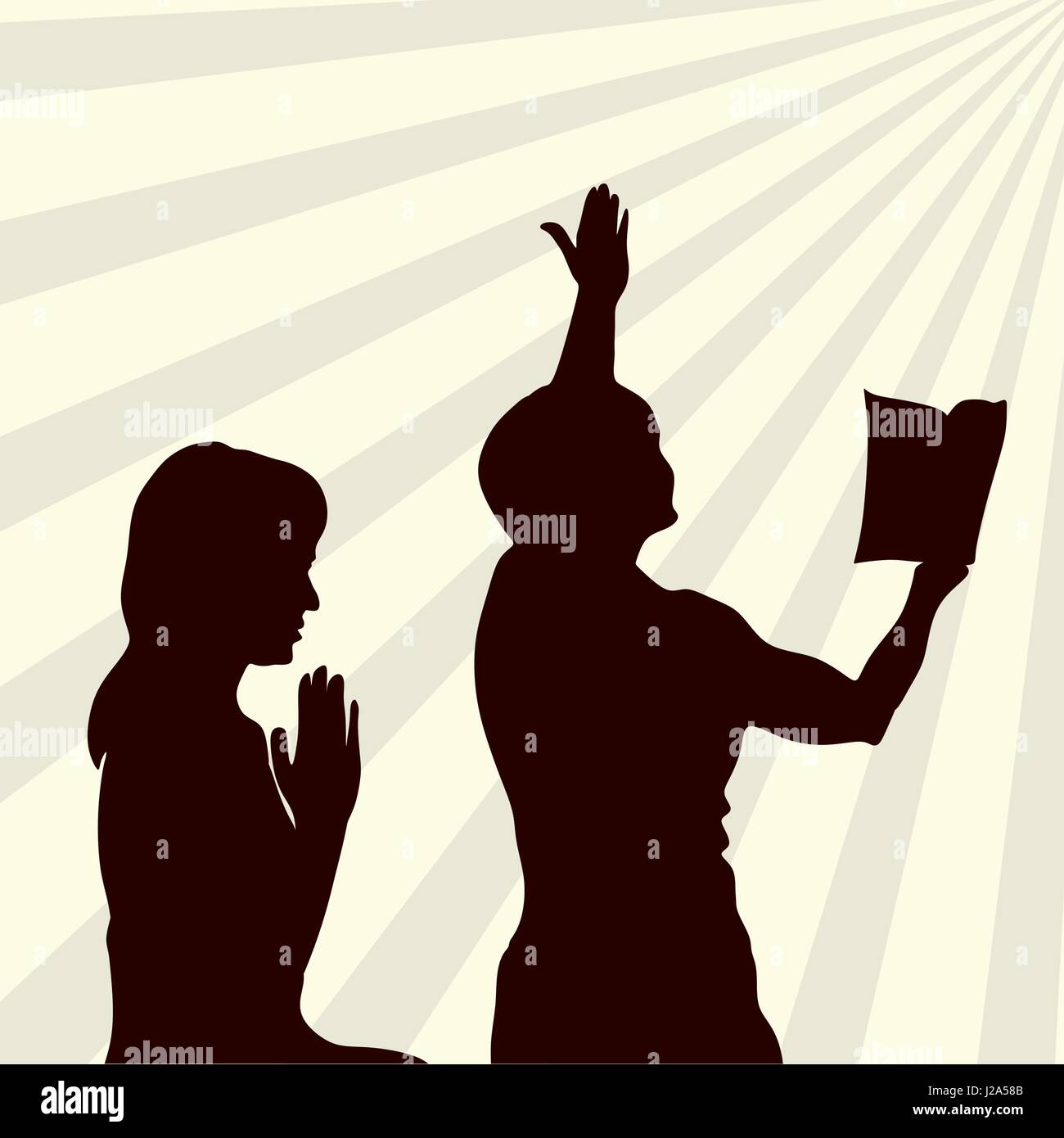 Silhouette. La fille prie à Dieu Illustration de Vecteur