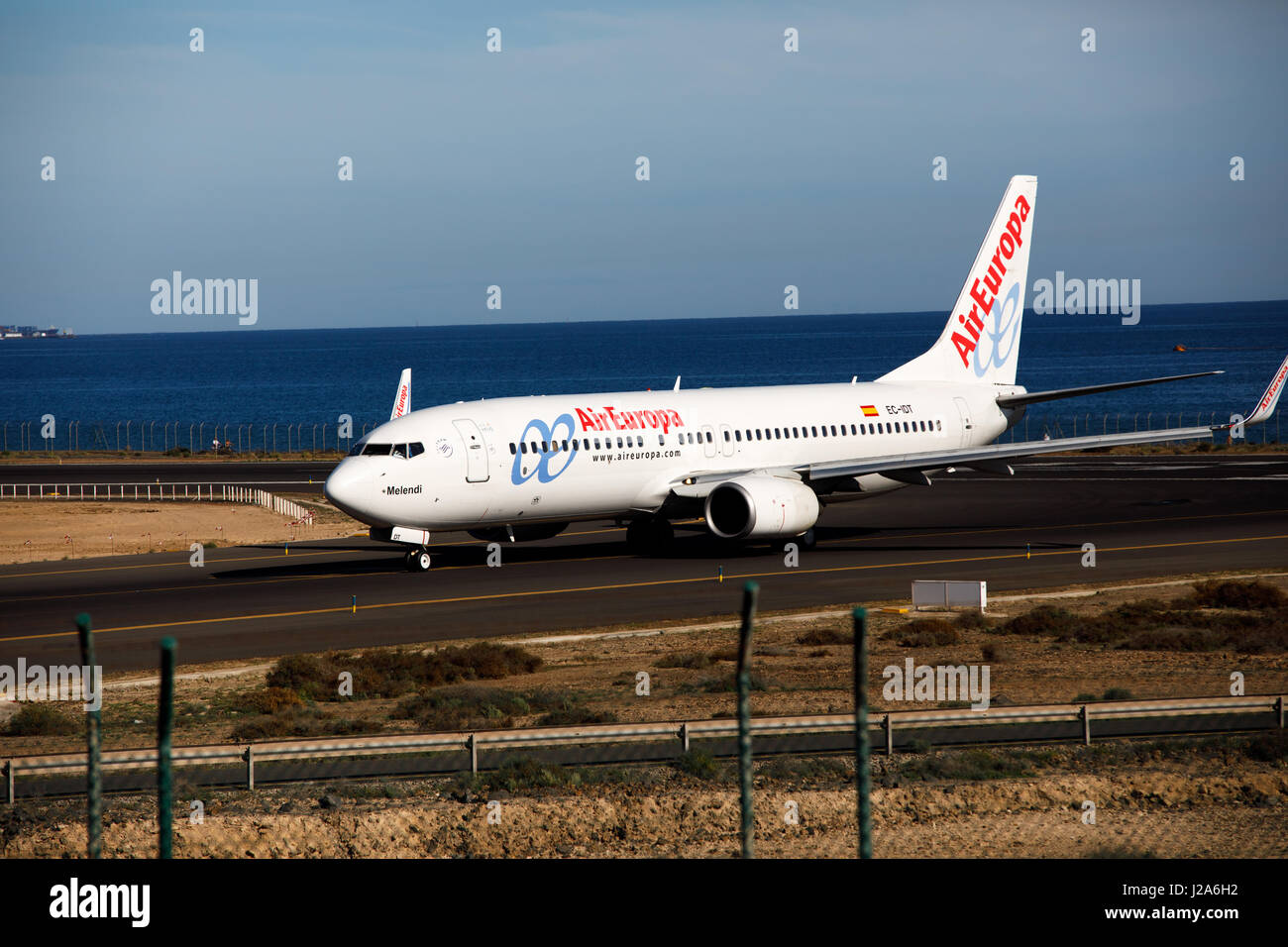 ARECIFE, ESPAGNE - DESEMBER, 22016 - 800 Boeing 737 : de l'aéroport de Lanzarote à AirEuropa Banque D'Images