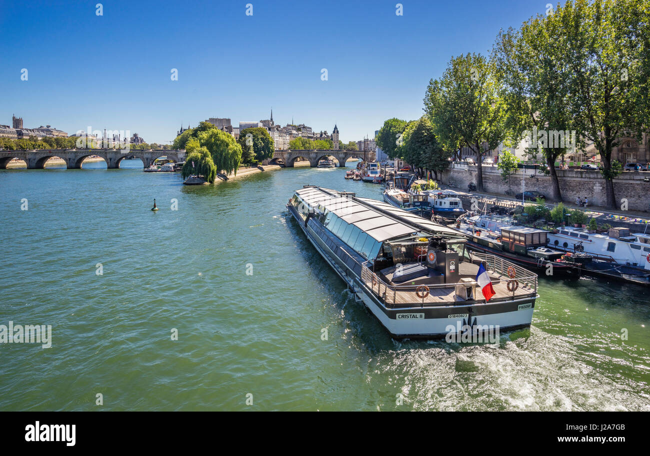 France, Paris, vue sur Seine et Pont Neuf à l'Ile de la Cité, une île naturelle et le centre de Paris médiéval Banque D'Images