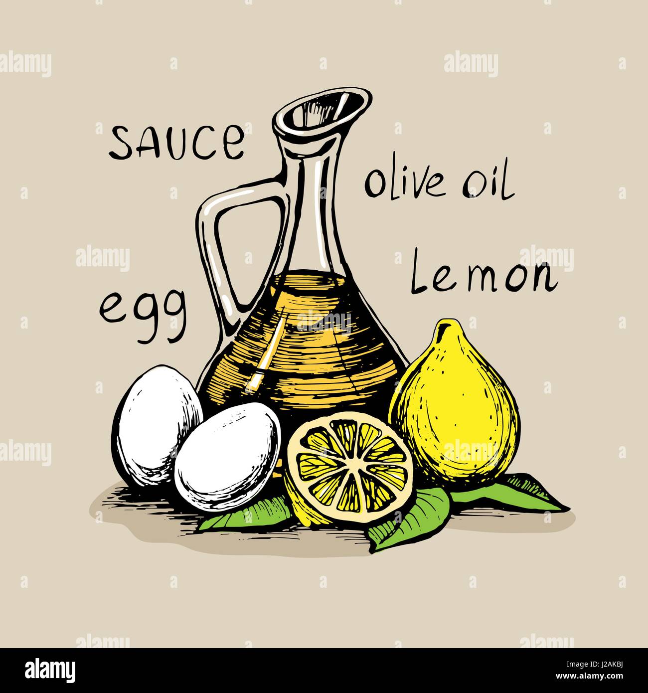 Sauce mayonnaise à partir d'huile végétale, d'oeuf et le jus de citron. Illustration de Vecteur