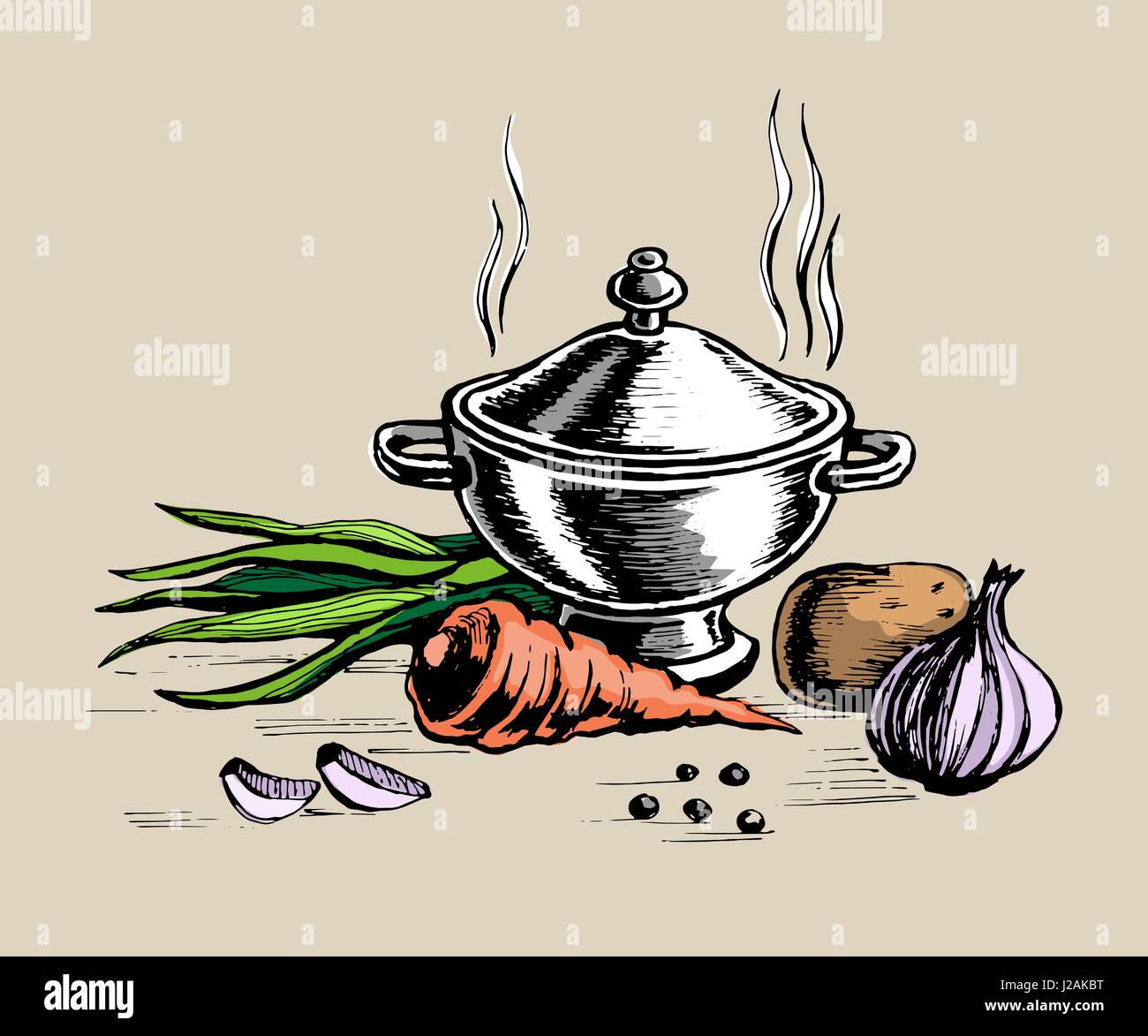 Soupière et pour la cuisson des légumes Illustration de Vecteur