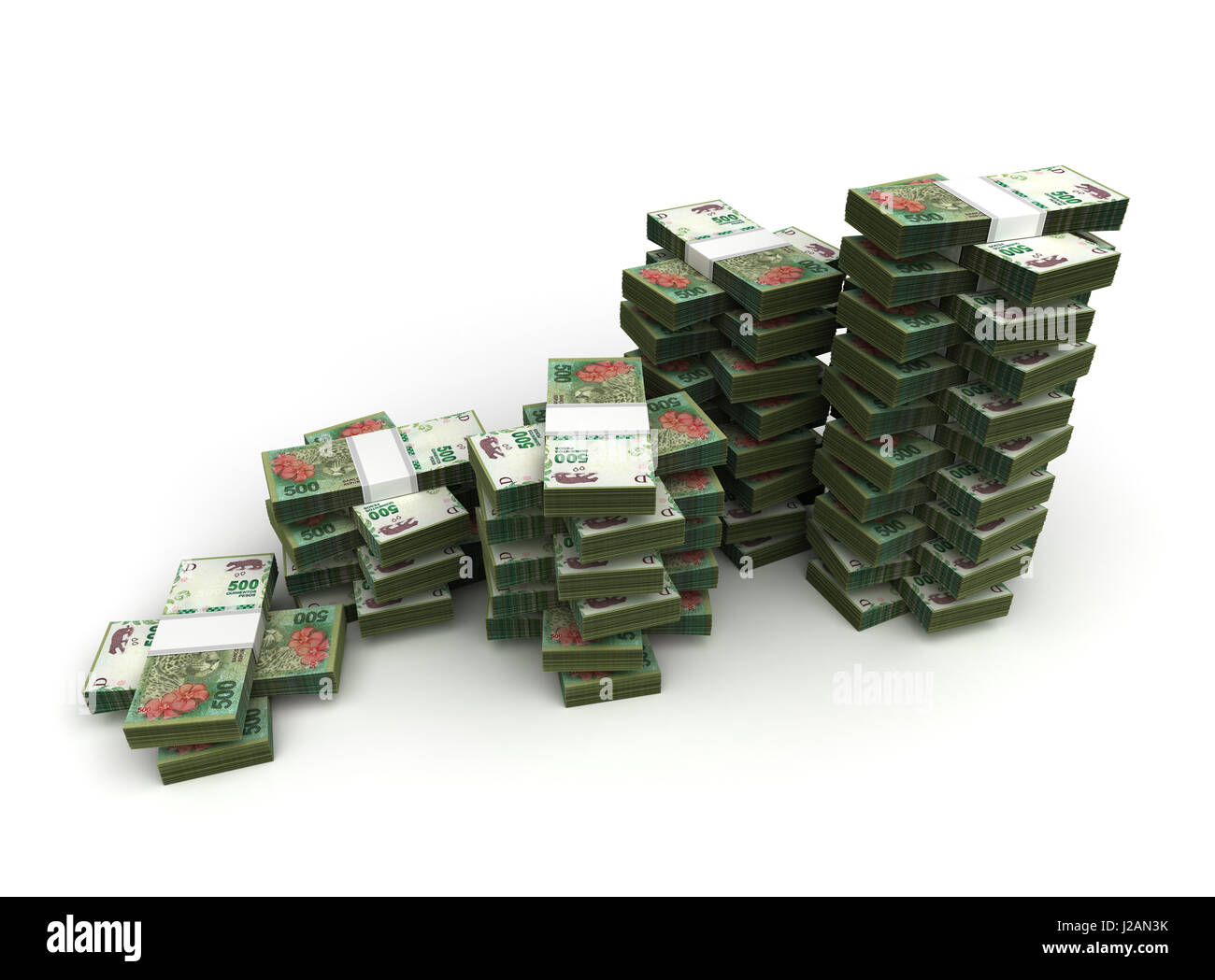 Pile de l'Argentine pesos (isolé sur fond blanc) Banque D'Images