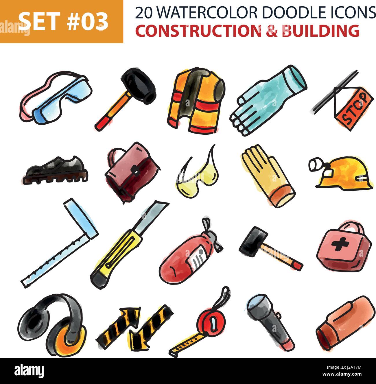 Doodle Icons Set - Construction et bâtiment. Illustration de Vecteur