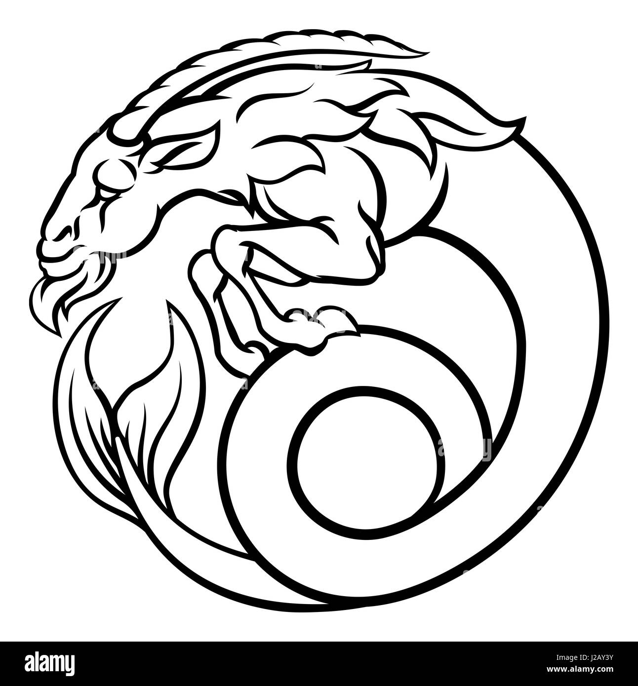 Les signes du zodiaque astrologie Capricorne horoscope chèvre circulaire mer symbole Banque D'Images