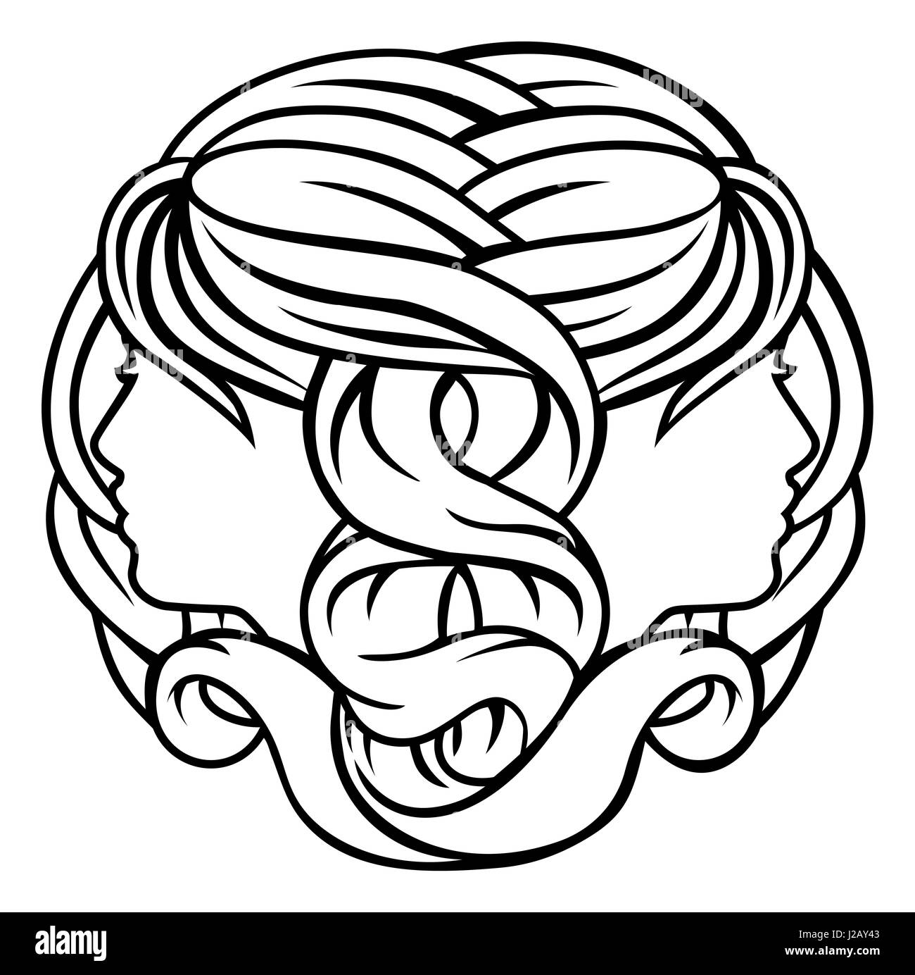 Les signes du zodiaque astrologie Gémeaux horoscope circulaire jumeaux symbole Banque D'Images