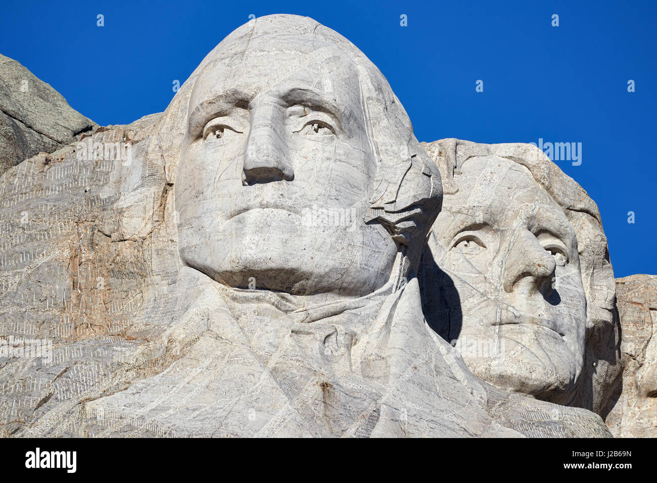 Close up photo de Mount Rushmore National Memorial avec George Washington et Thomas Jefferson, le Dakota du Sud, USA. Banque D'Images