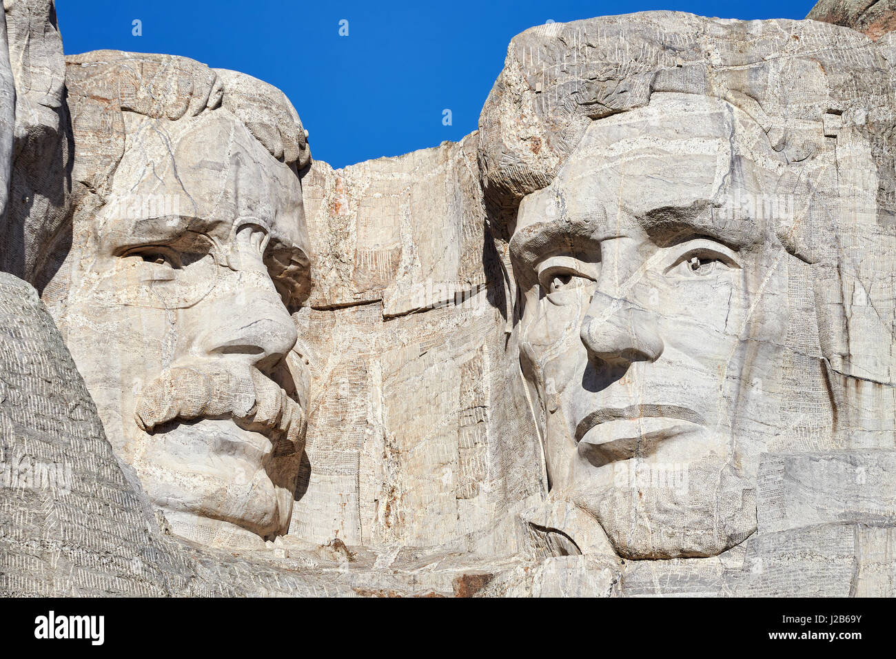 Close up photo de Mount Rushmore National Memorial avec Theodore Roosevelt et Abraham Lincoln, le Dakota du Sud, USA. Banque D'Images