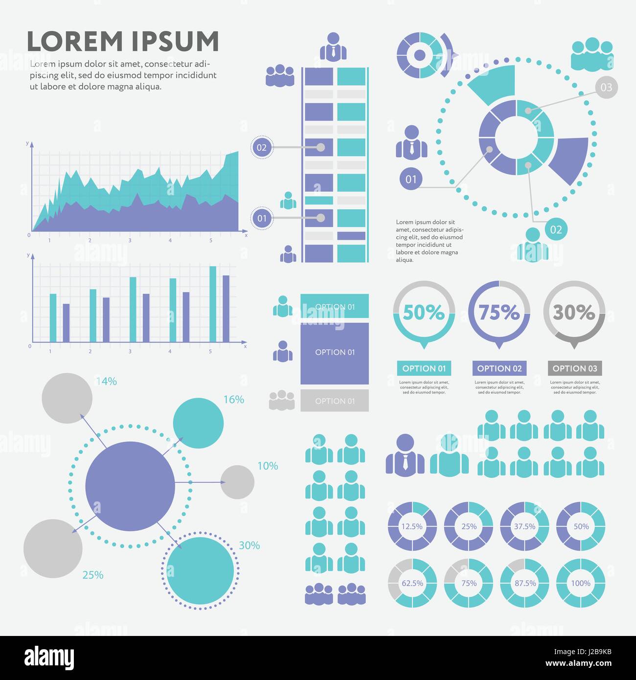 Infographie entreprise concept - ensemble d'éléments du vecteur infographique en style design plat de présentation, brochure, site web. Grand jeu de l'Infographie. Illustration de Vecteur