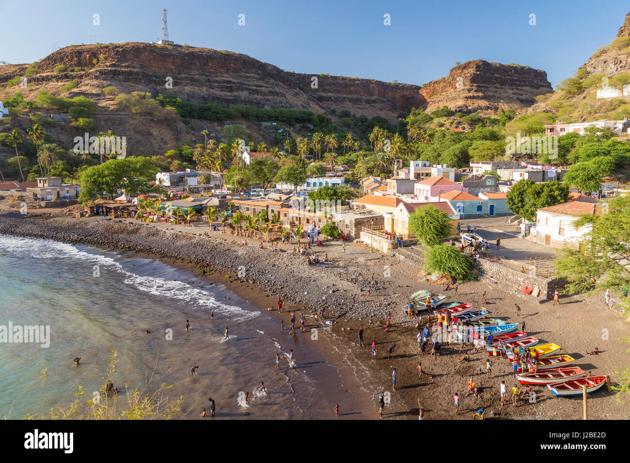 Bay, plage et Cidade Velha Village, l'île de Santiago, Cap-Vert Photo Stock  - Alamy