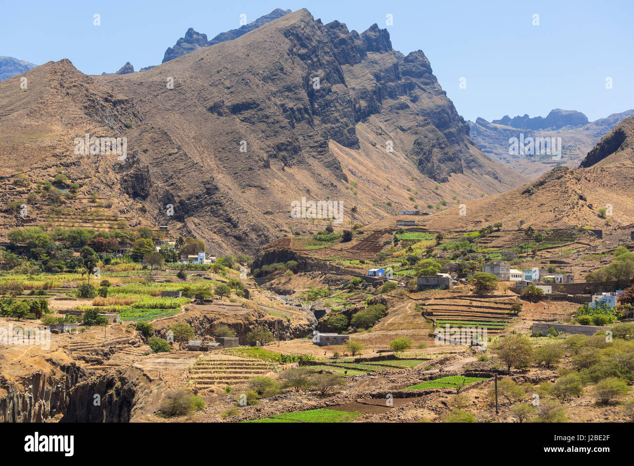 Vue sur la vallée près de Riberia da Cruz, Santo Antao, Cap Vert Banque D'Images