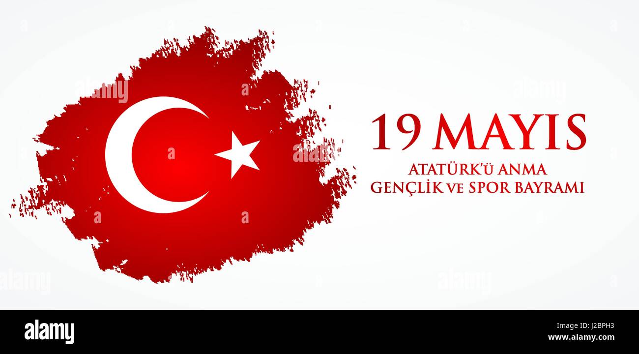 19 Mayis u'Ataturk anma, genclik ve spor bayrami. La traduction du turc : 19 mai commémoration d'Atatürk, de la jeunesse et des sports 24. Illustration de Vecteur