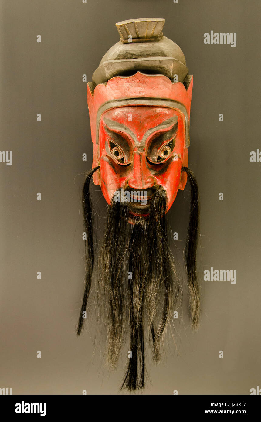 Guan Yu masque Tujia exposition au Musée de Shanghai, Shanghai, Chine. Banque D'Images