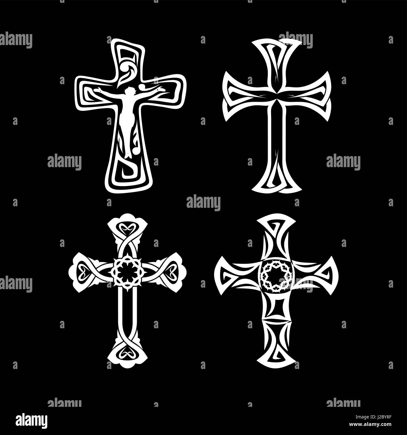 Ensemble de croix. Symboles chrétiens. Signes religieux. Illustration de Vecteur