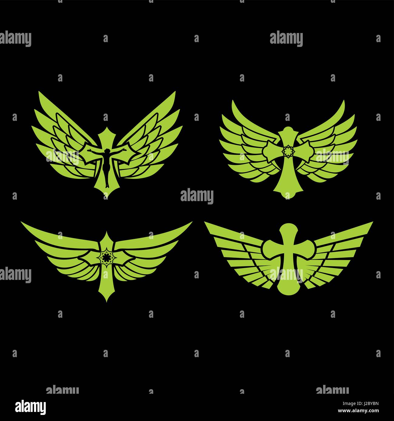 Les tatouages et gothique. Symboles chrétiens. Les ailes de l'Esprit Saint. Illustration de Vecteur