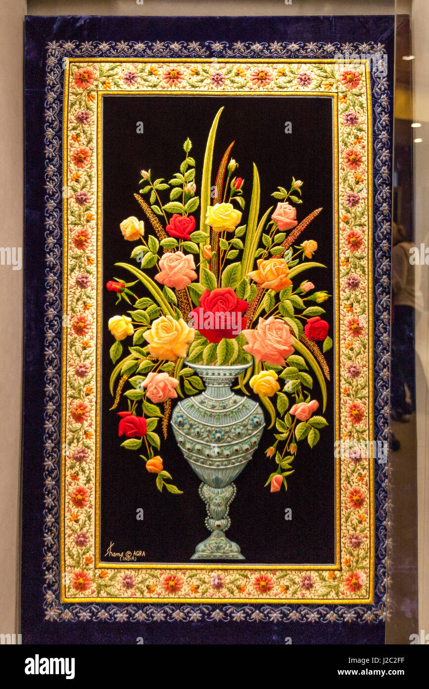 Broderie de fleurs. L'Agra. L'Inde. Banque D'Images