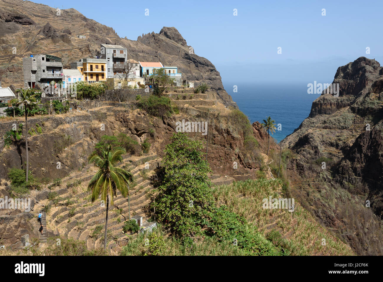 Cap Vert, Santo Antao, Ponta do Sol, Fontainhas, le plus beau village de Cap-Vert Banque D'Images