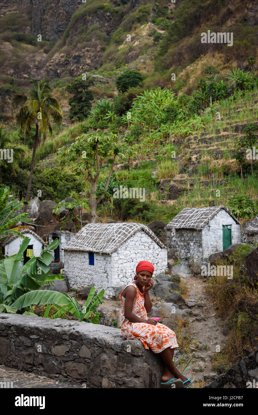Cap Vert, Santo Antao, Paul, randonnée pédestre dans le vert Valle do Paul Banque D'Images