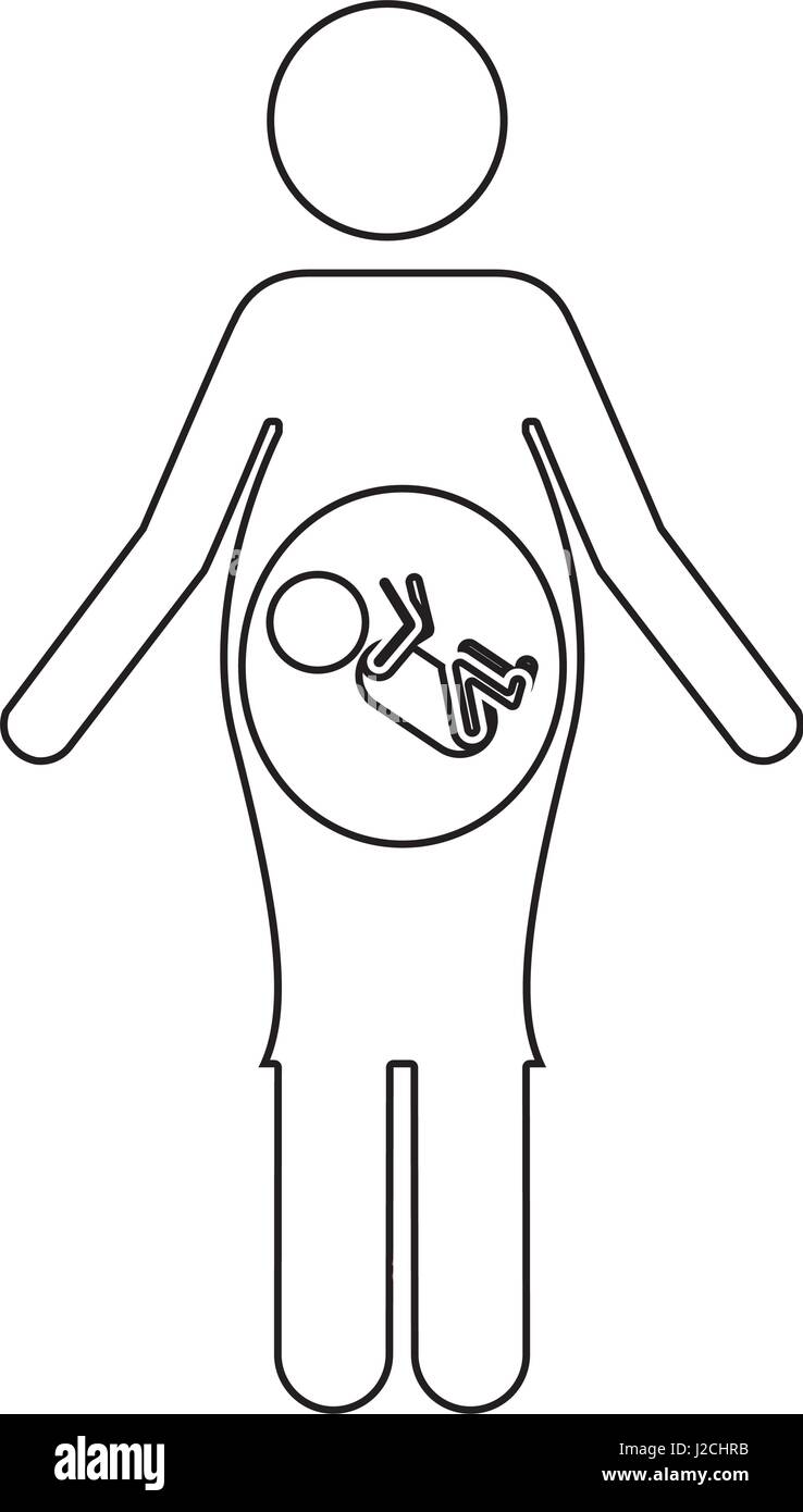Pictogramme Silhouette Femme Enceinte Avec Bebe Figure A L Interieur Image Vectorielle Stock Alamy